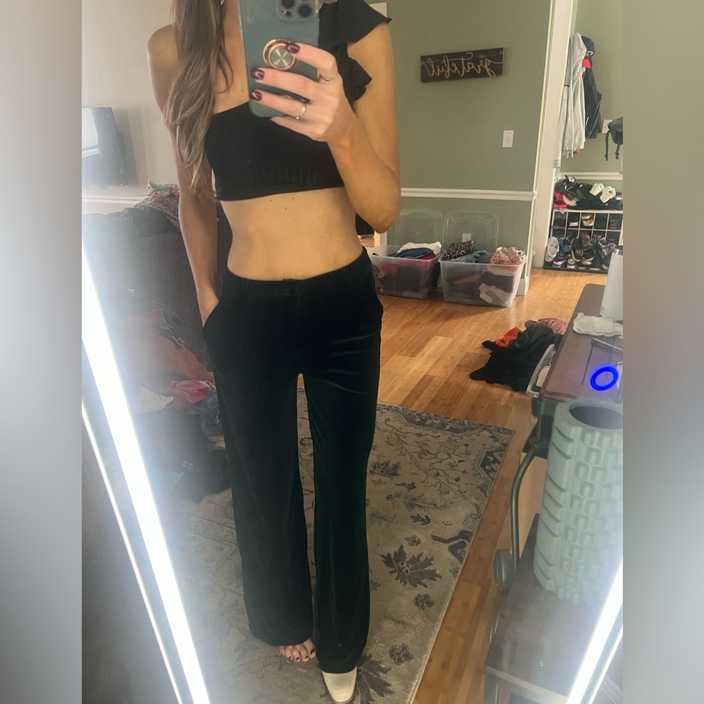 Green velvet slacks